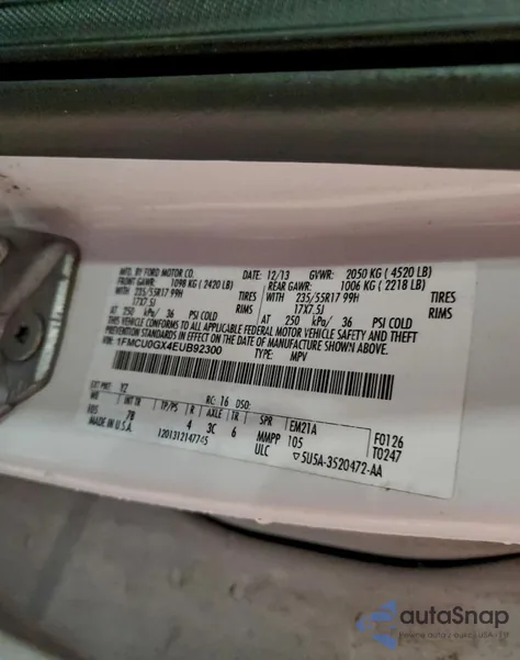 2014 Ford Escape Se from USA, damaged, VIN 1FMCU0GX4EUB92300